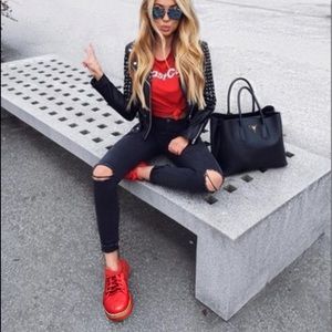 Sneakers shoes slip in tennis red tan flat Oxford fashion